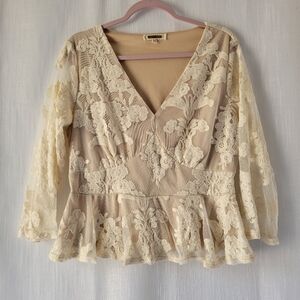 Women's lace nude peplum blouse size XL
